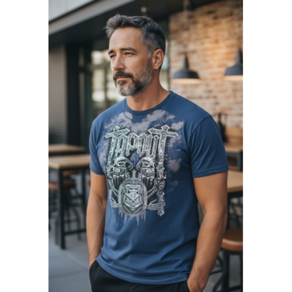 Tapout Shirt Mens XL Blue Graphic Skull Cross MMA T-Shirt Tee